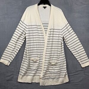 Talbots Women's Striped Open‎ Front Cardigan Sweater XL Beige Black Pockets